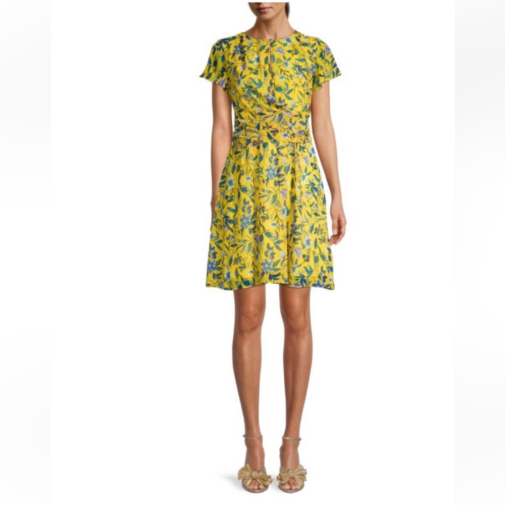 Sam Edelman Yellow Floral Botanical Print Mini Dress in Size M